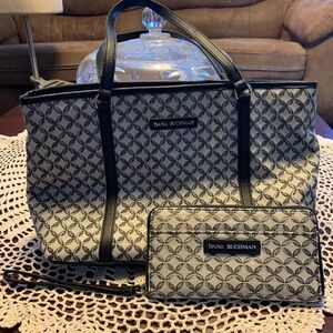 Dana Buchman Patterned Black and Gray Woman’s 2 piece shoulder Bag and Wallet